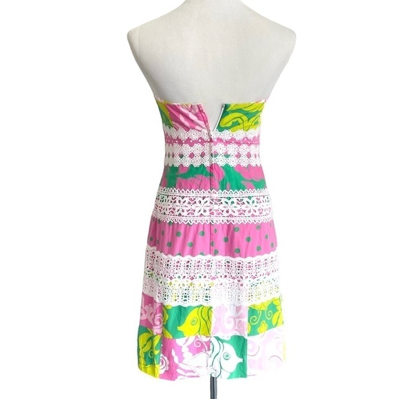 LILLY Pulitzer Patch of Paradise Strapless White Label Vintage Dress Size 2 - Picture 3 of 12